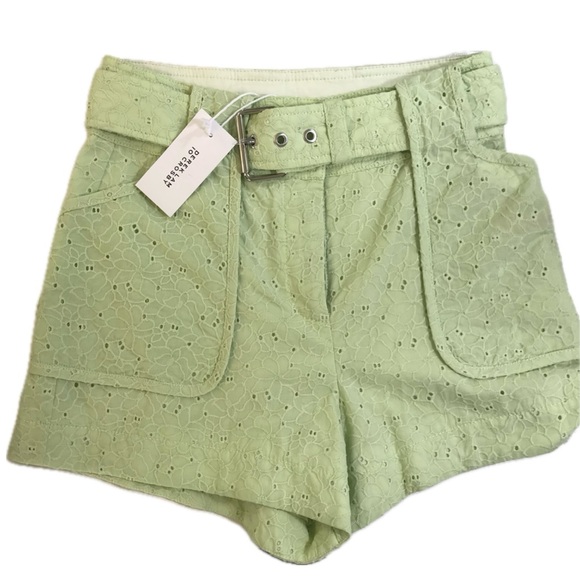 Derek Lam 10 Crosby Brat Green Eyelet Belted Shorts - Picture 11 of 16